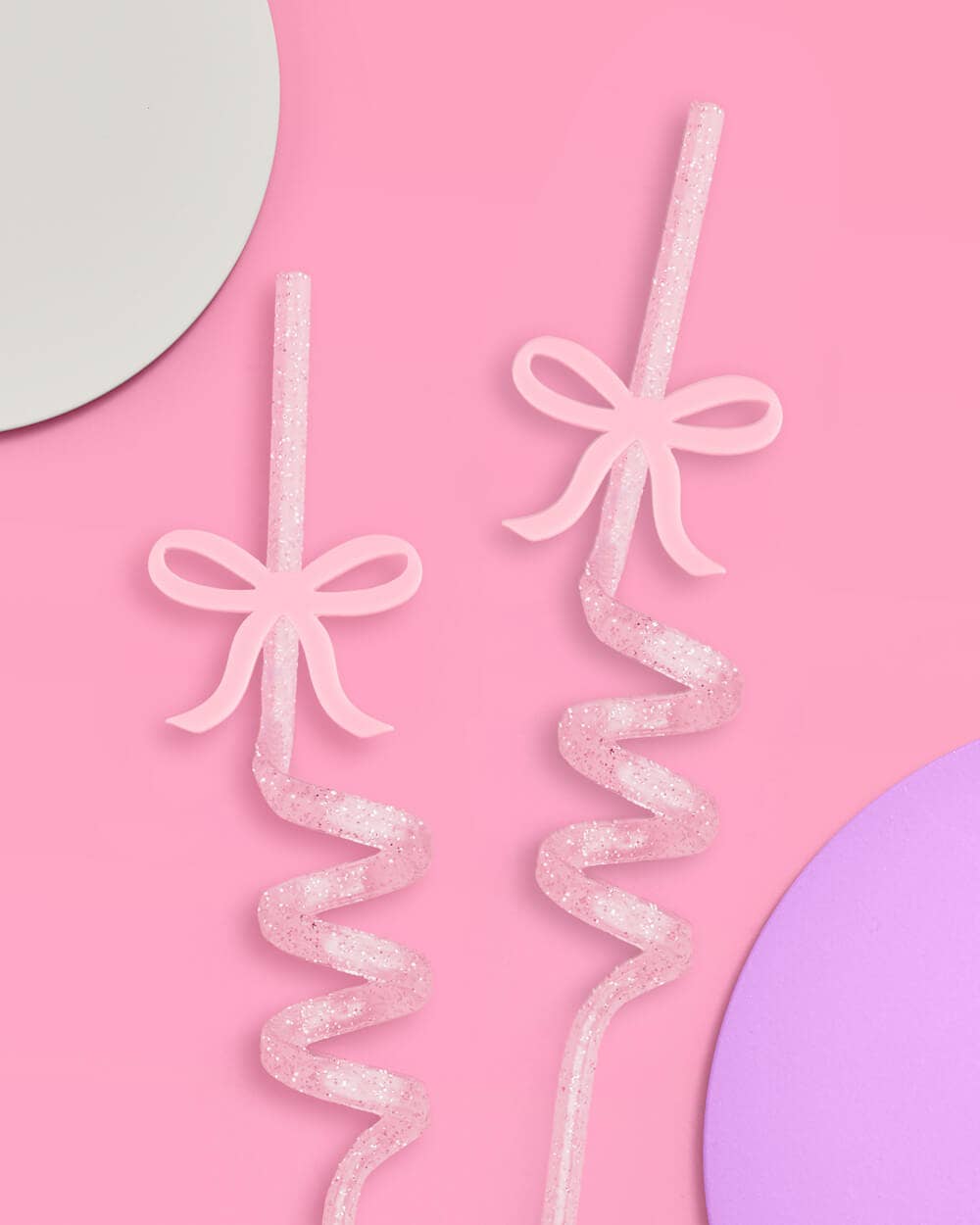 Pink Bow Straw Set