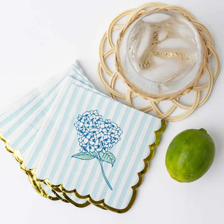 Hydrangea Stem Floral Paper Beverage Napkin