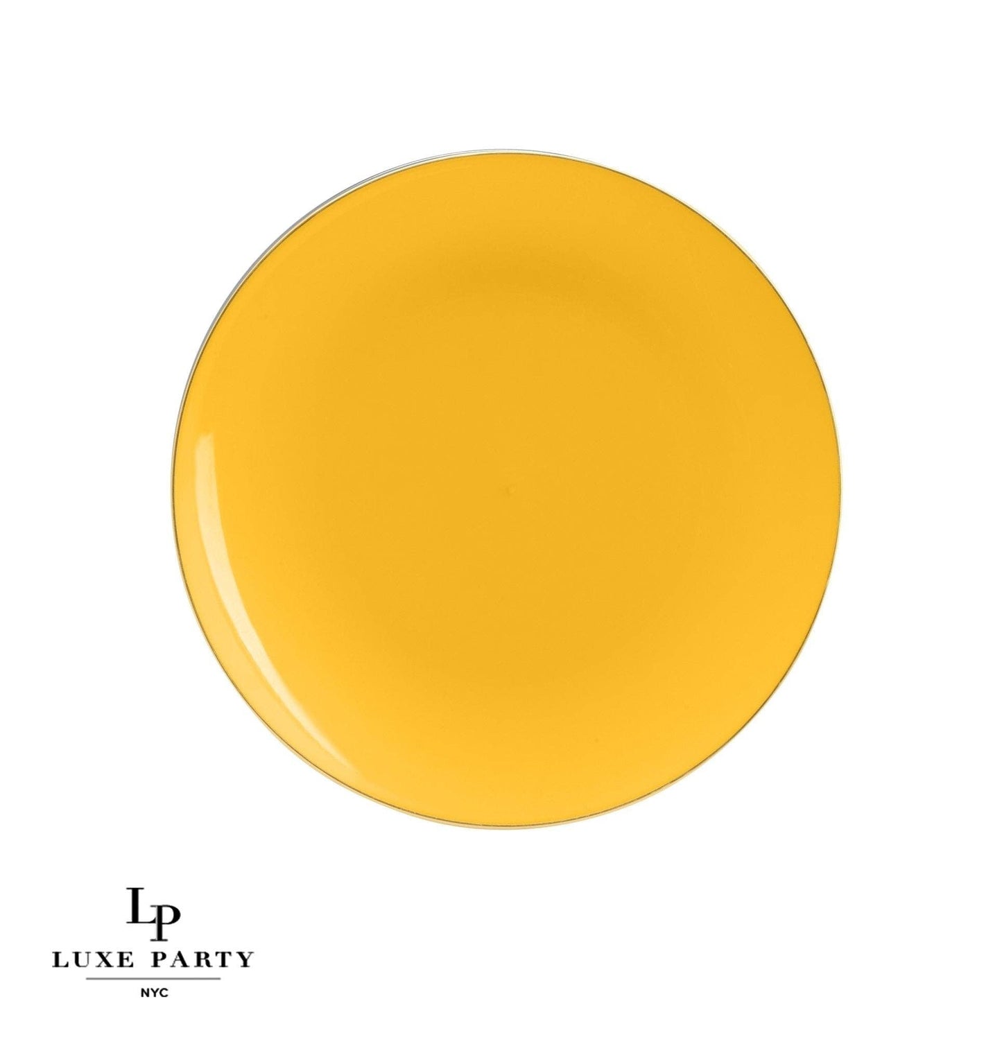 Luxe Party - Yellow • Gold Round Plastic Plates | 10 Pack: 7.25" Appetizer Plates