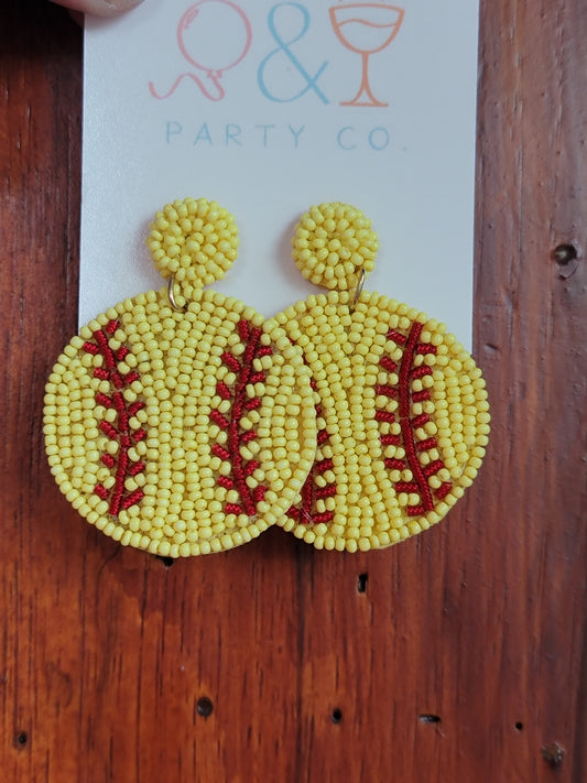 Seed Bead Softball Earrings