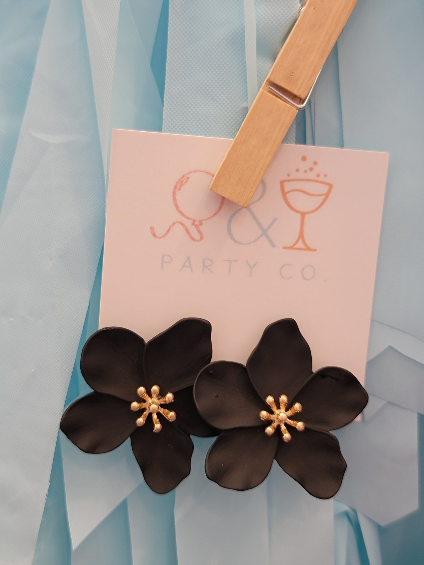 Large Colorcoat Flower Earrings: Black