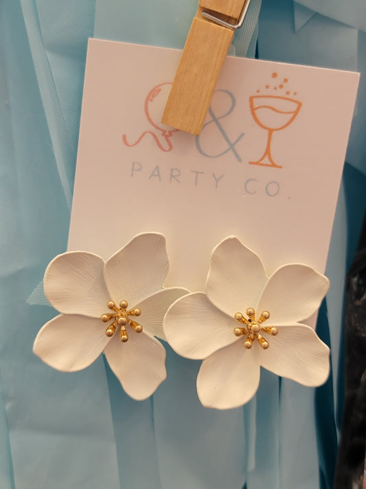 Large Colorcoat Flower Earrings: White