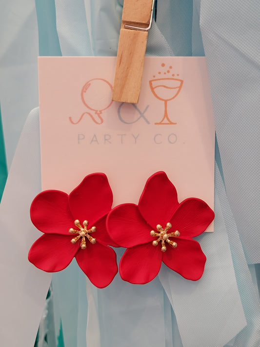 Large Colorcoat Flower Earrings: Red