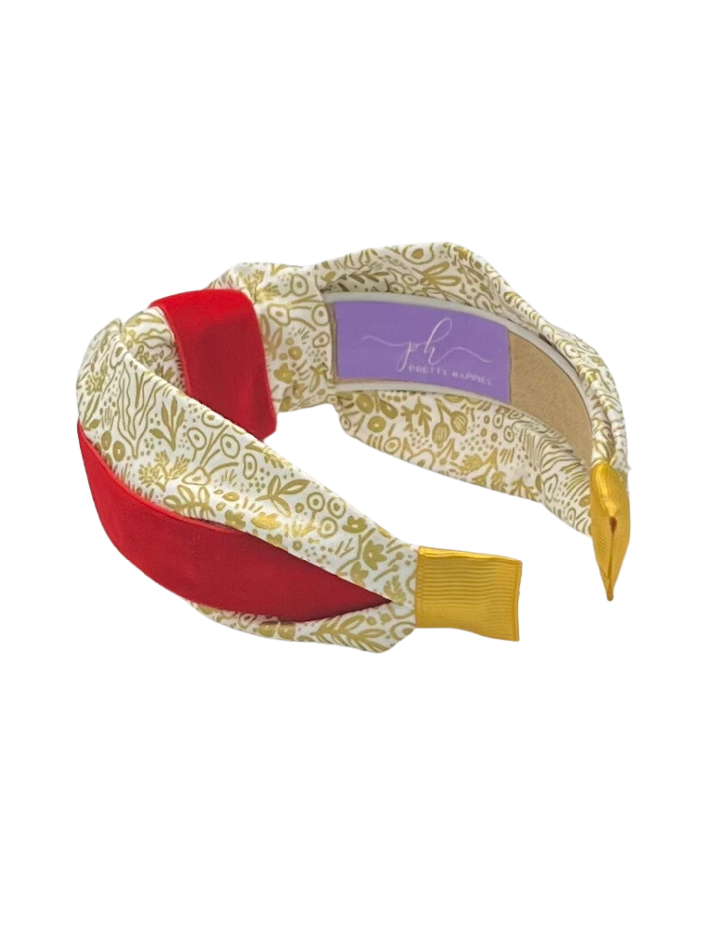 Gold Botanical with Red Velvet Knot Headband