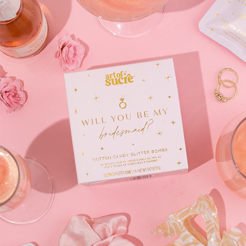 Will You Be My Bridesmaid? Cotton Candy Drink Glitter Bombs