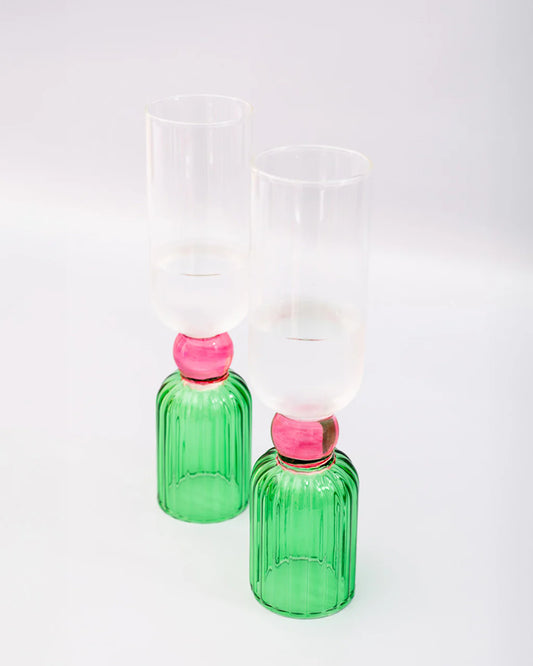 Green & Pink Tipsy Turvey Bar Glass Set