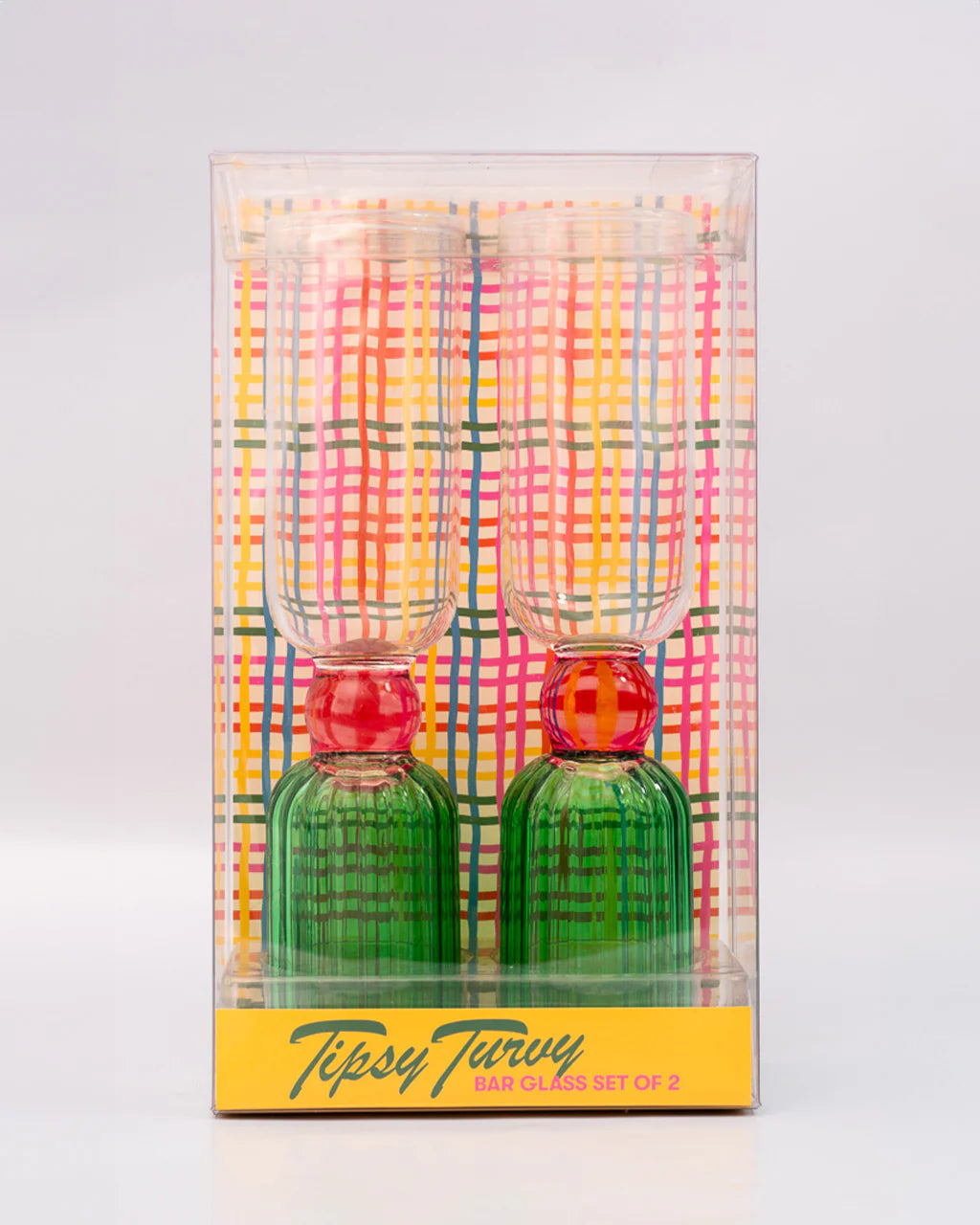 Green & Pink Tipsy Turvey Bar Glass Set