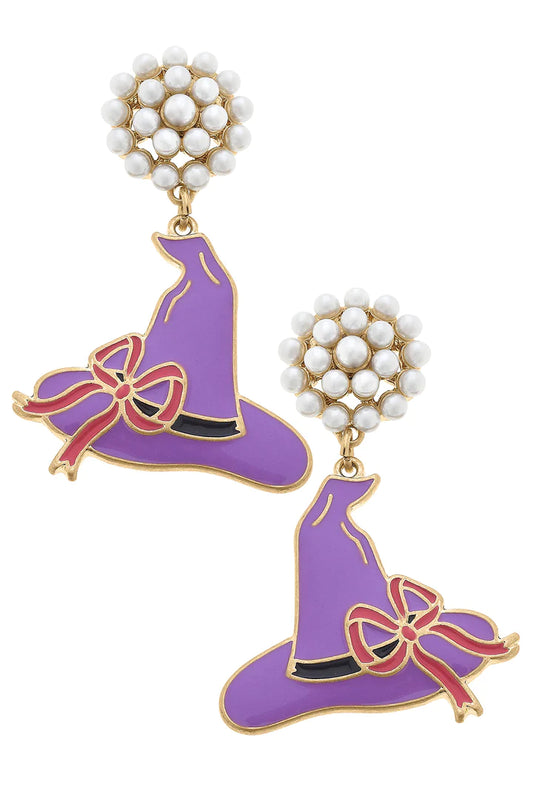 Halloween Enamel Witch Hat Earrings: Purple