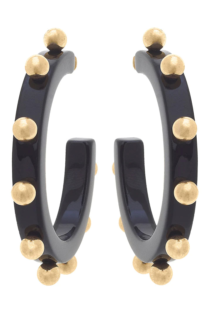 Kelley Studded Metal Hoop Earrings: Black