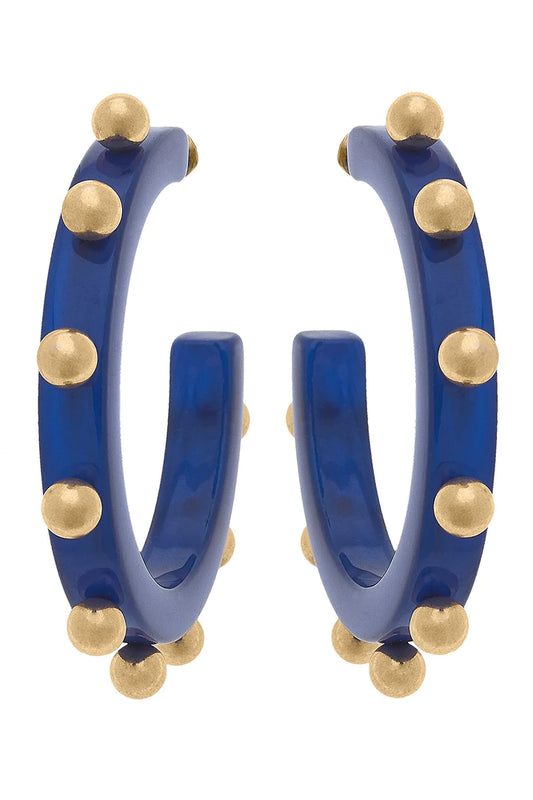 Kelley Studded Metal Hoop Earrings: Blue