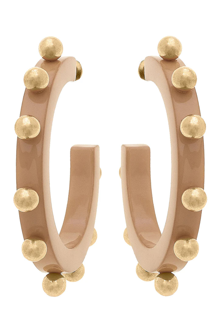 Kelley Studded Metal Hoop Earrings: Cocoa