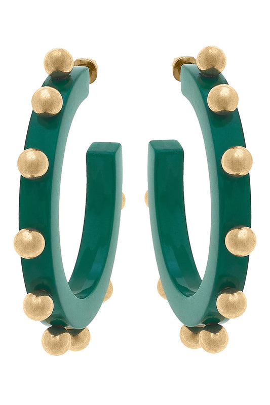 Kelley Studded Metal Hoop Earrings: Green