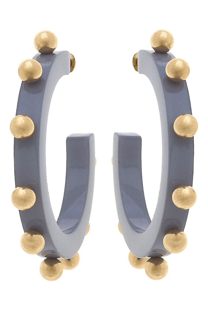 Kelley Studded Metal Hoop Earrings: Gray