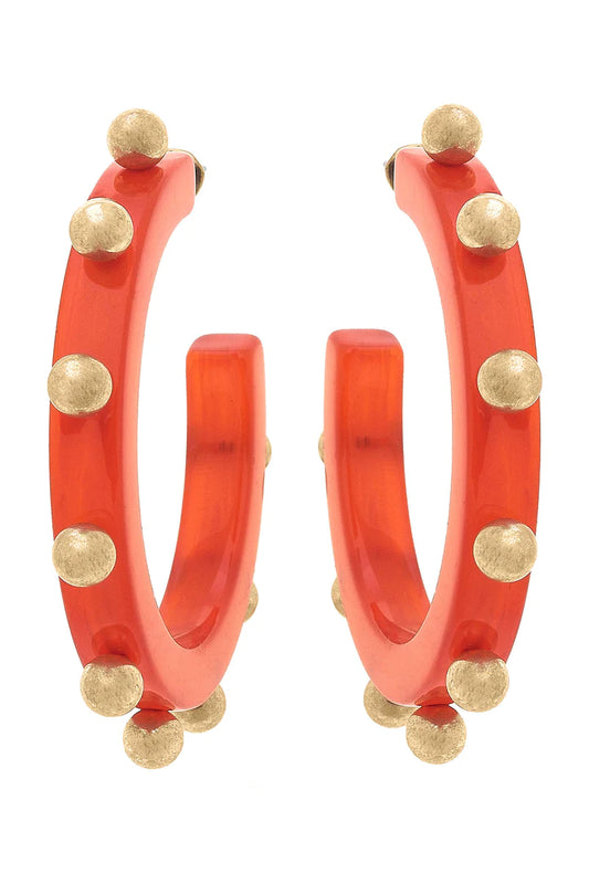 Kelley Studded Metal Hoop Earrings: Orange