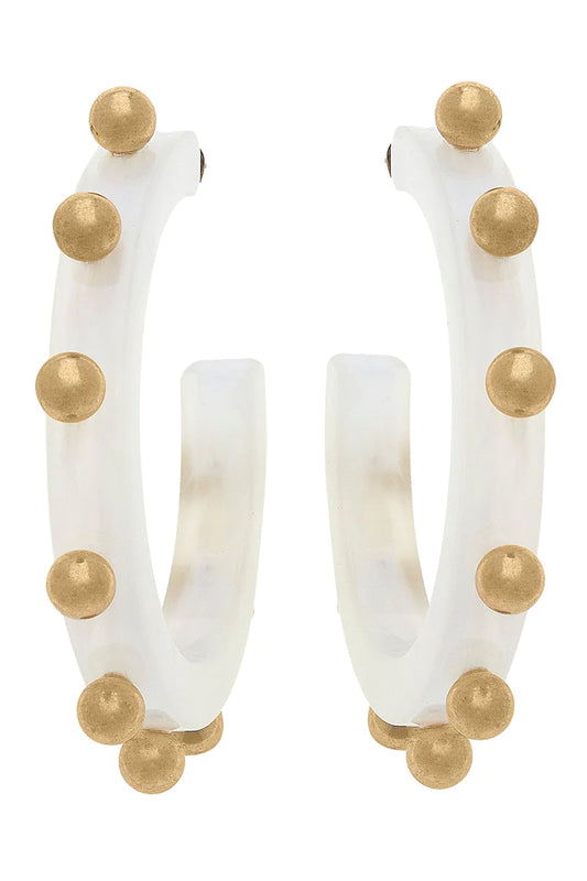 Kelley Studded Metal Hoop Earrings: White
