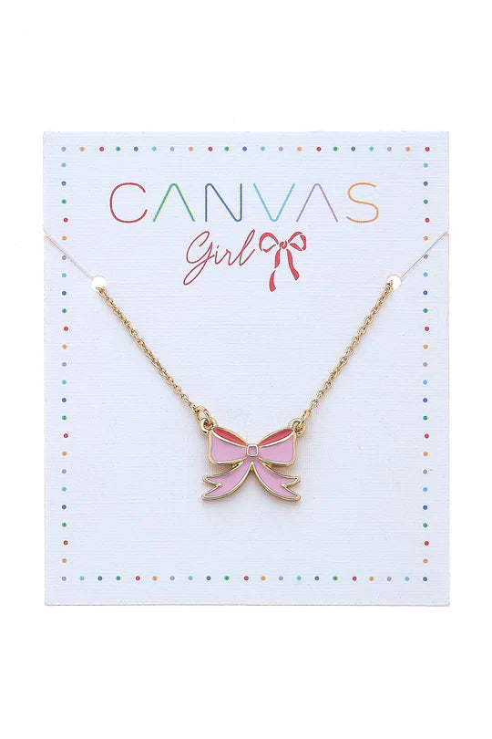 Zoey Bow Delicate Children's Necklace: Pink