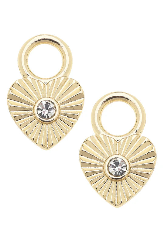 Rhinestone Fluted Heart Huggie Charm (Set of 2)