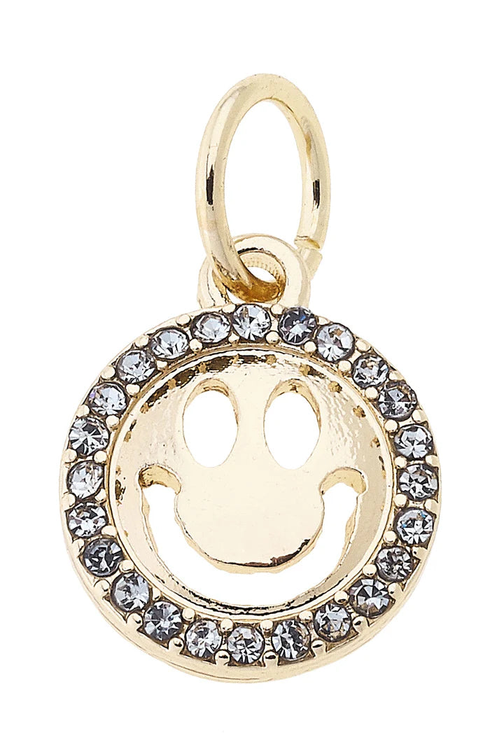 Pave Smiley Face Charm in Shiny Gold