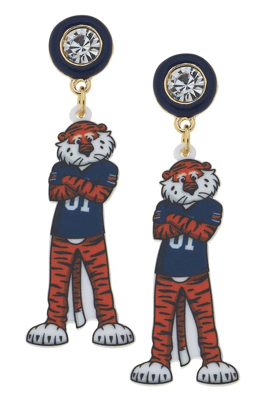 Auburn Tigers Aubie the Tiger Resin Mascot Earrings