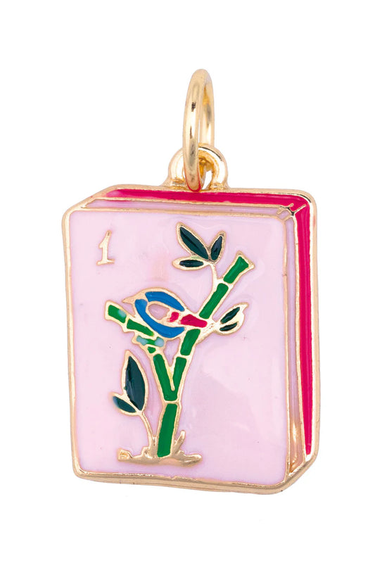 Pink Mahjong Enamel Tile Charm