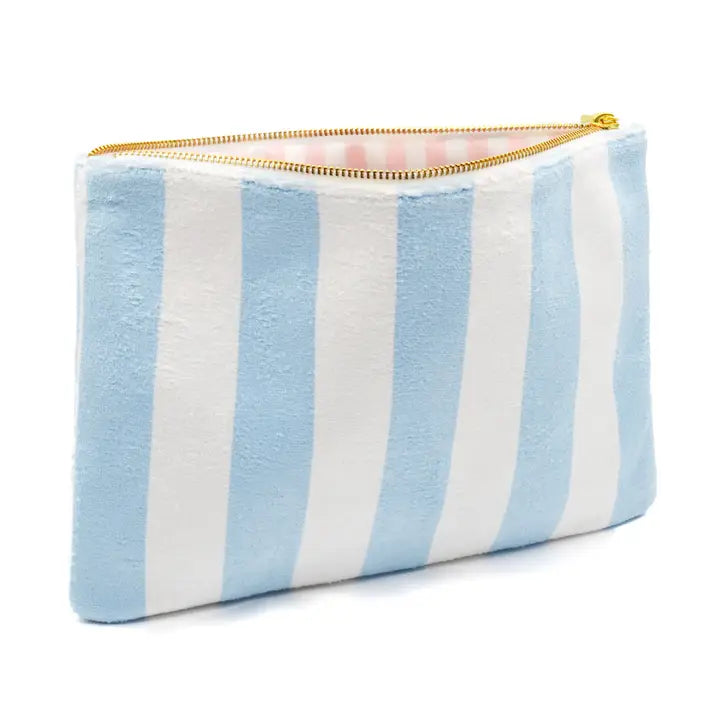 Large Blue Stripe Terry Cloth Pouch