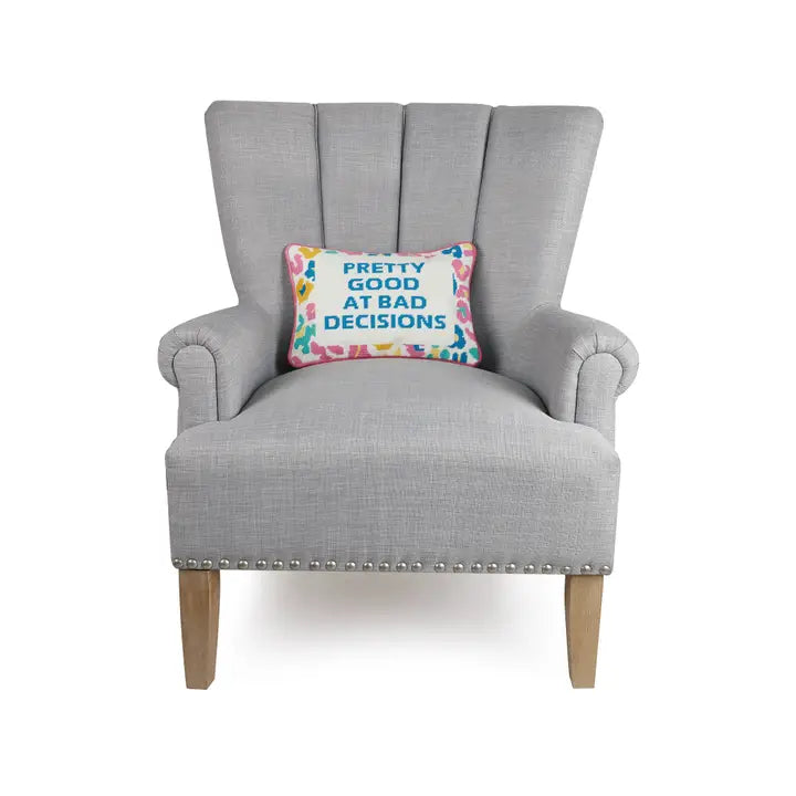 Pretty Good at Bad Decisions Needlepoint Pillow (10"x14")