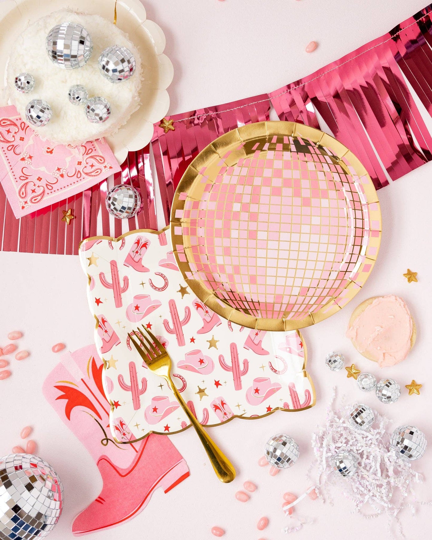 Pink & Gold Disco Ball Paper Plate