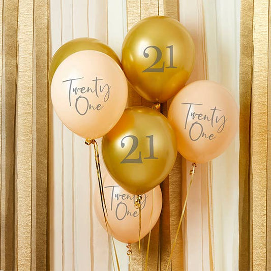 Hootyballoo by Club Green - Gold & Nude 'Twenty One' Latex 12" Balloons 6 Pack