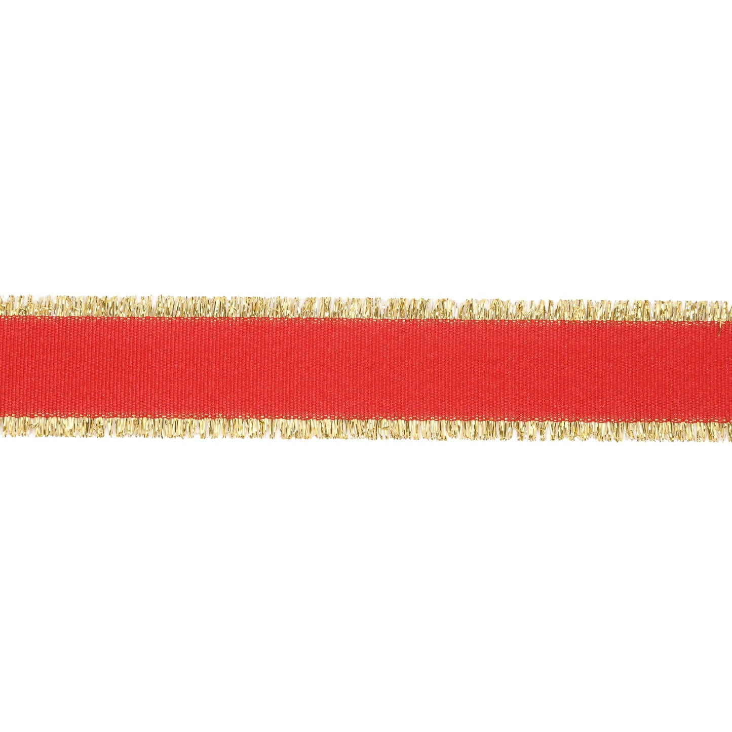 1" Textured Grosgrain Ribbon | Gold Metallic Fringe Red | 25 Yard Roll