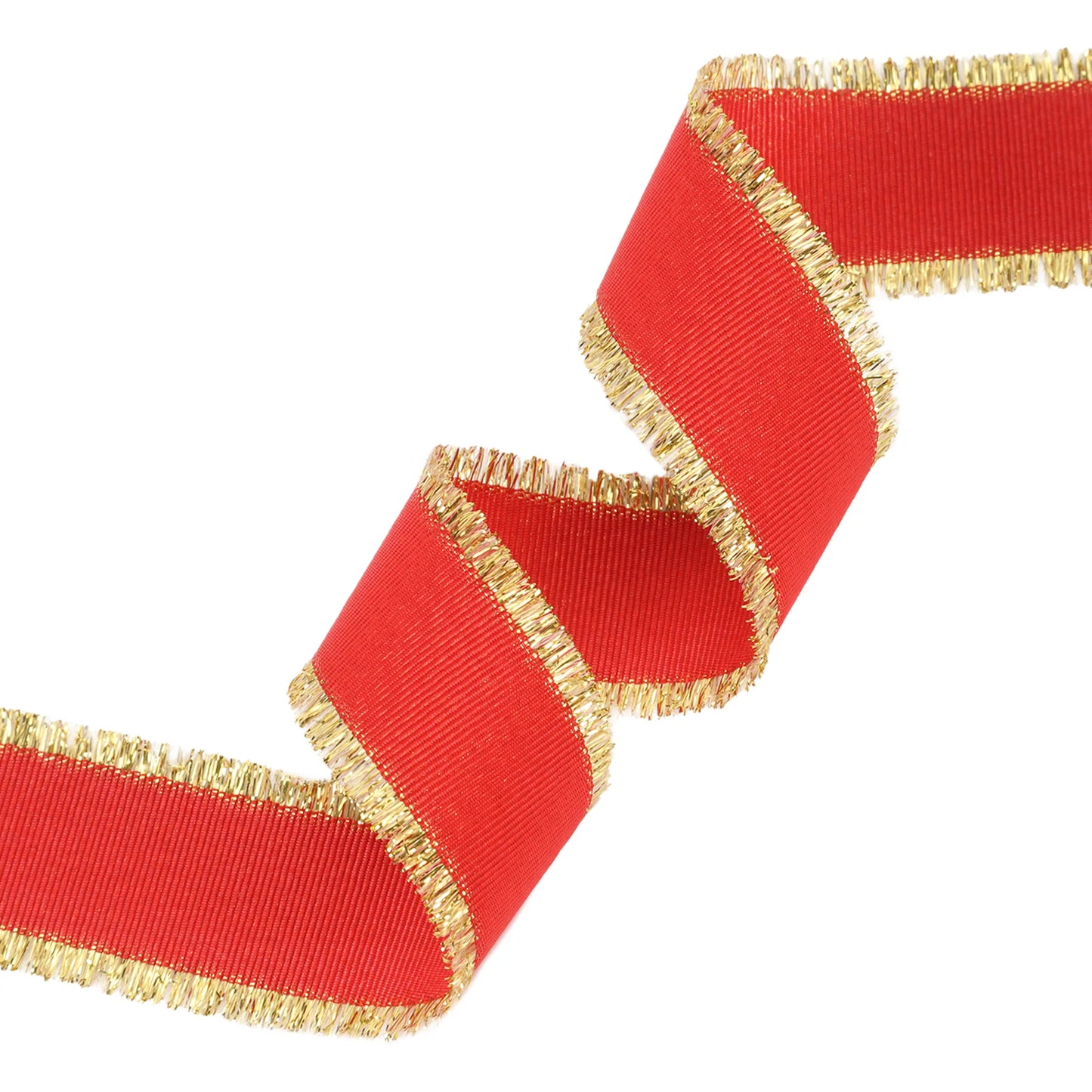 1" Textured Grosgrain Ribbon | Gold Metallic Fringe Red | 25 Yard Roll