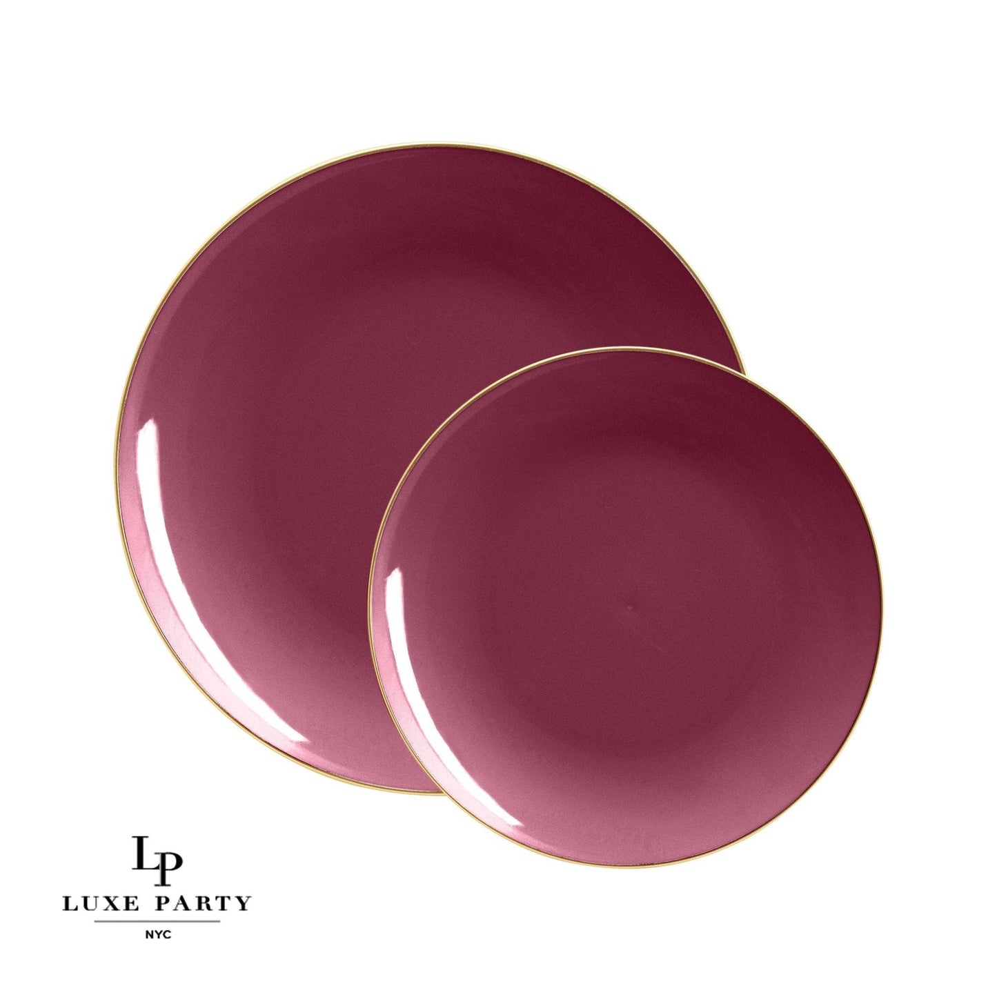 Round Plastic Dinner Plates: Cranberry • Gold