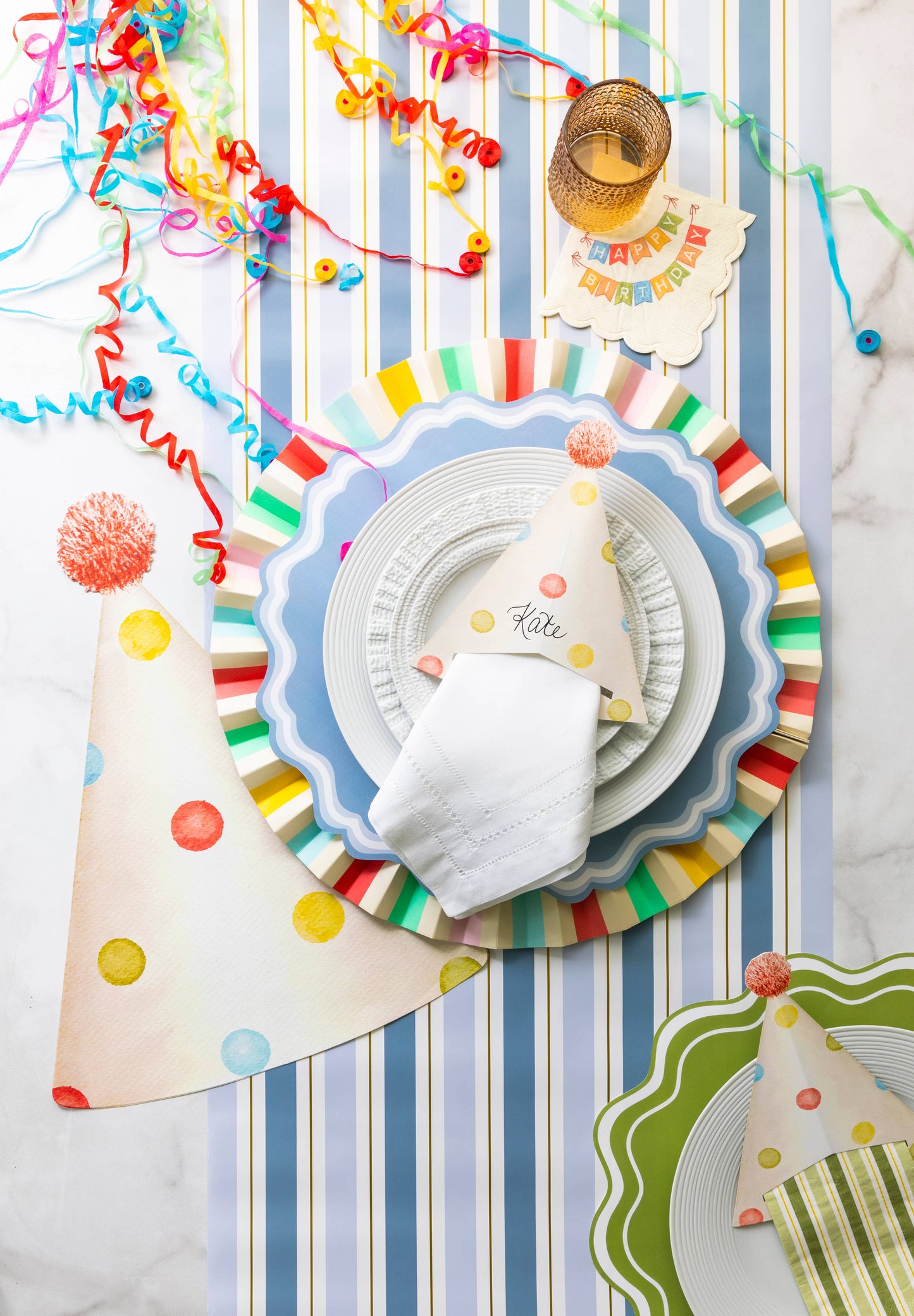 Paper Table Runner: Blue and Gold Stripe