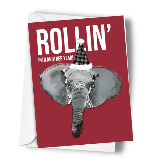 Rollin' Into Another Year Crimson Elephant Birthday Card 