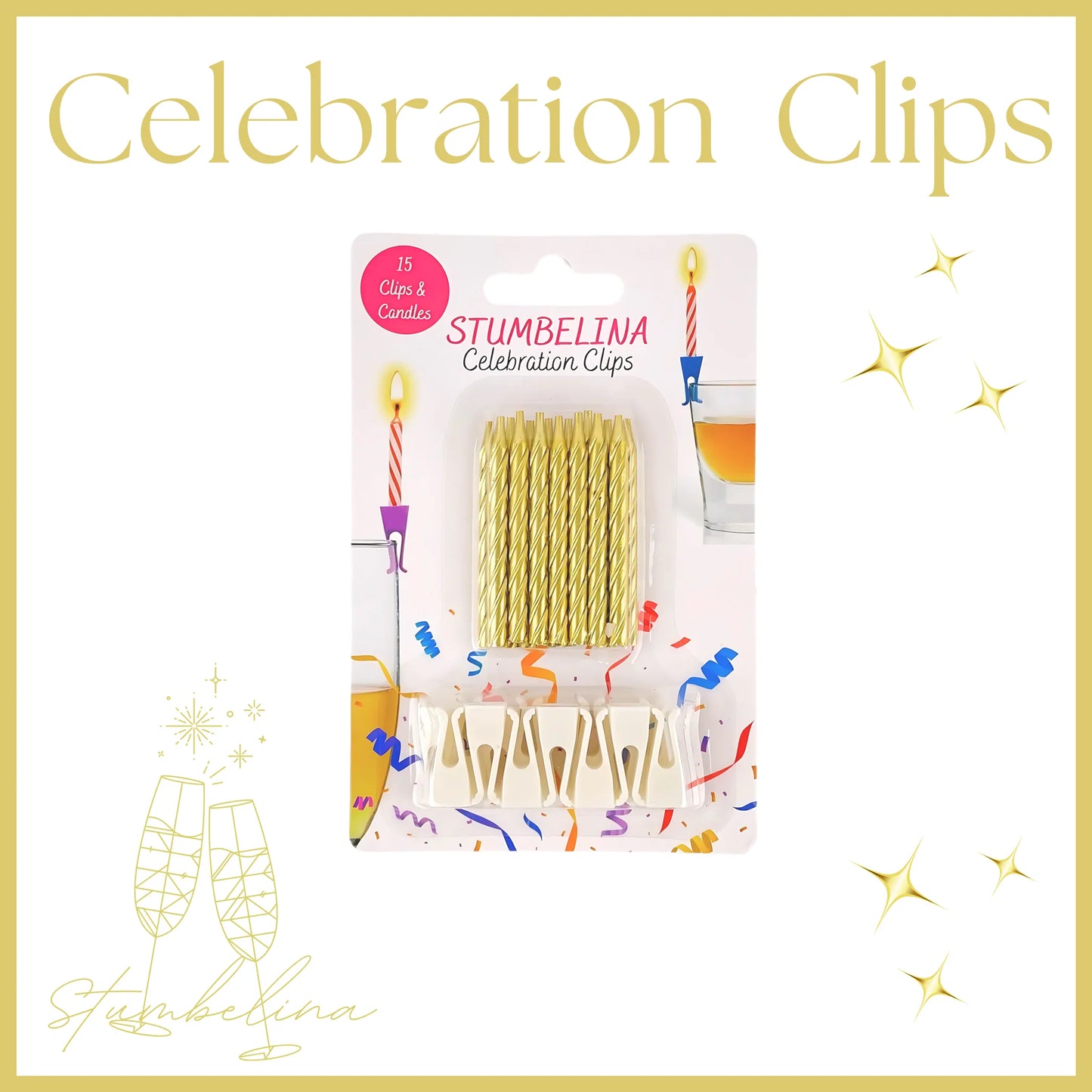 Gold and White Celebration Candle Clips