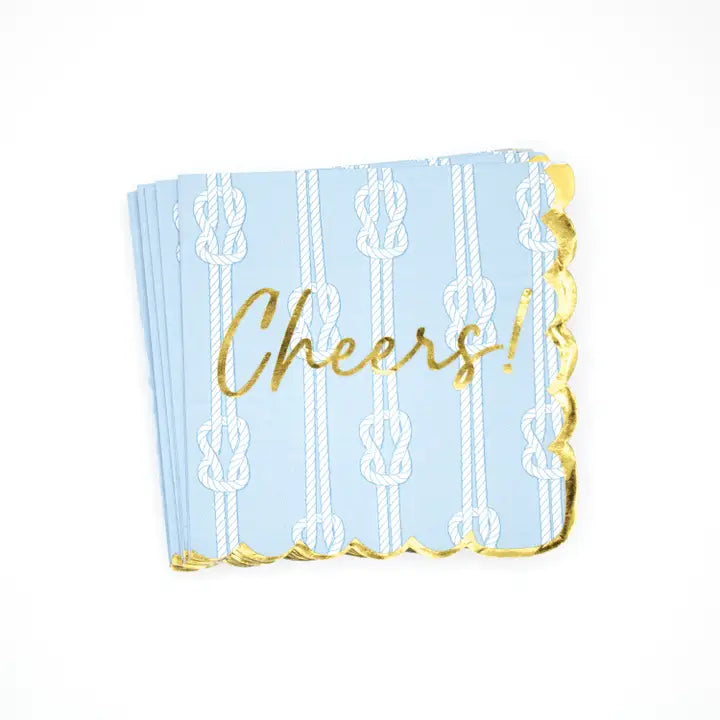 "Cheers" Nautical Knot Scalloped Cocktail Napkins