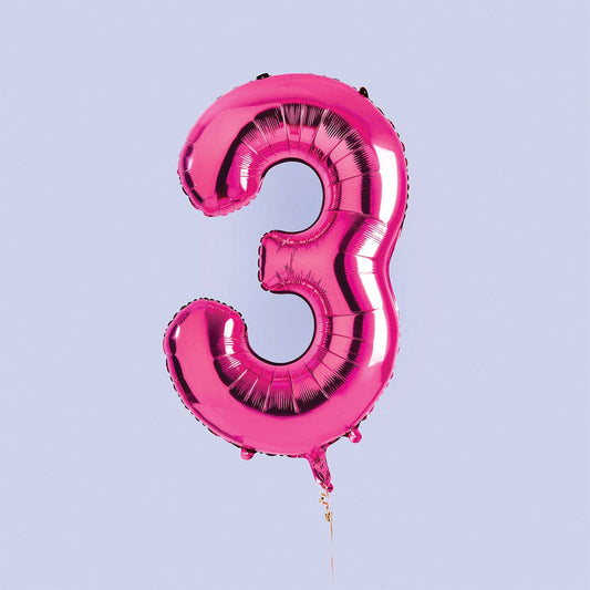 Hootyballoo by Club Green - Hot Pink Number '3' Foil Balloon 34"