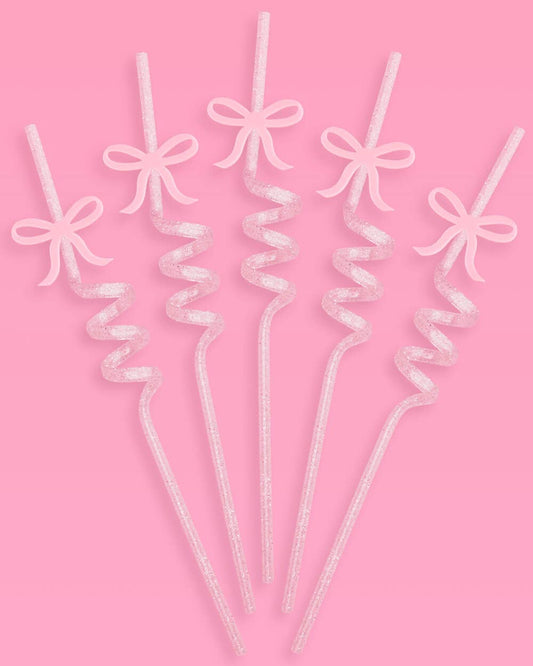 Pink Bow Straw Set