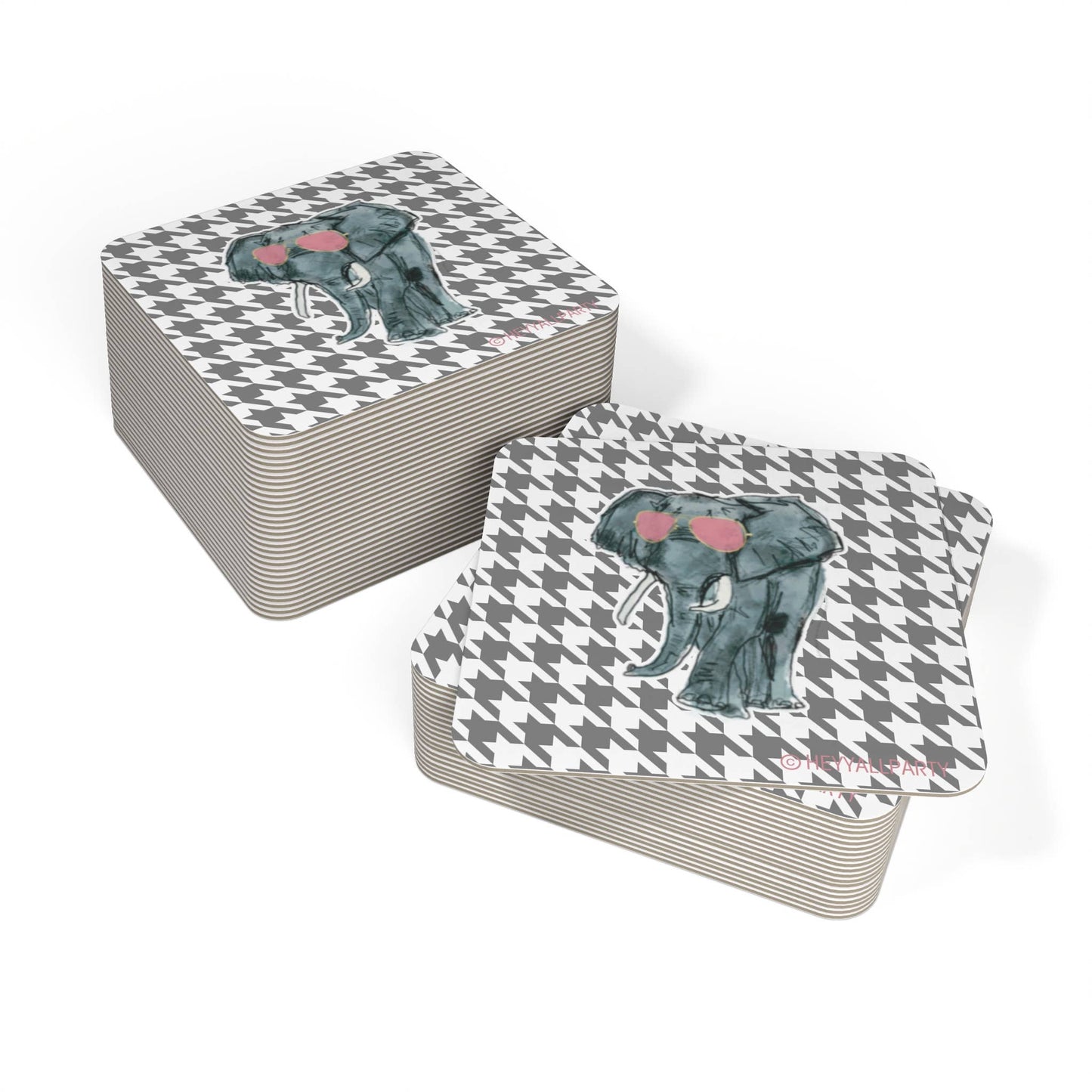 Elephant and Houndstooth Reversible Paper Party Coasters