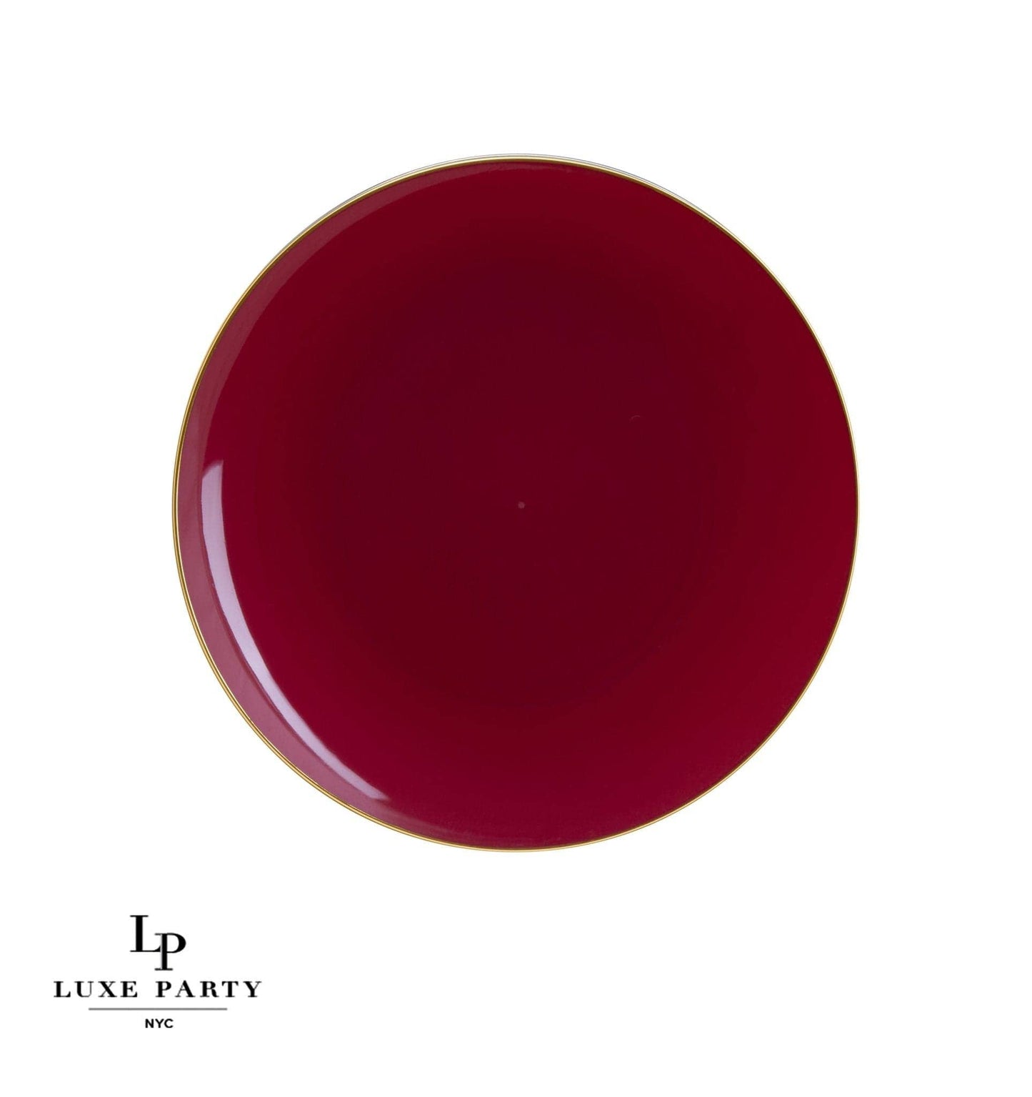 Round Plastic Dinner Plates: Cranberry • Gold