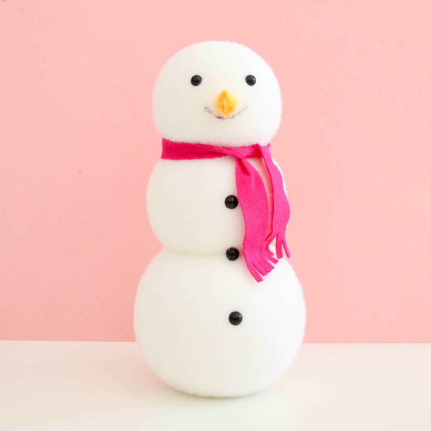 Flocked Snowman with Dark Pink Scarf (12")