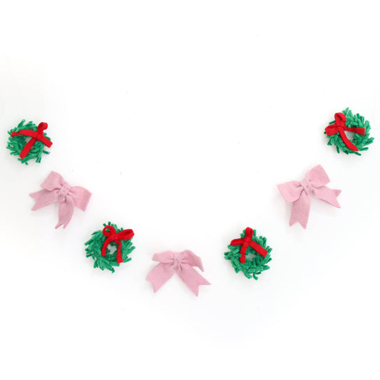 Wreath and Pink Bow Felt Christmas Garland