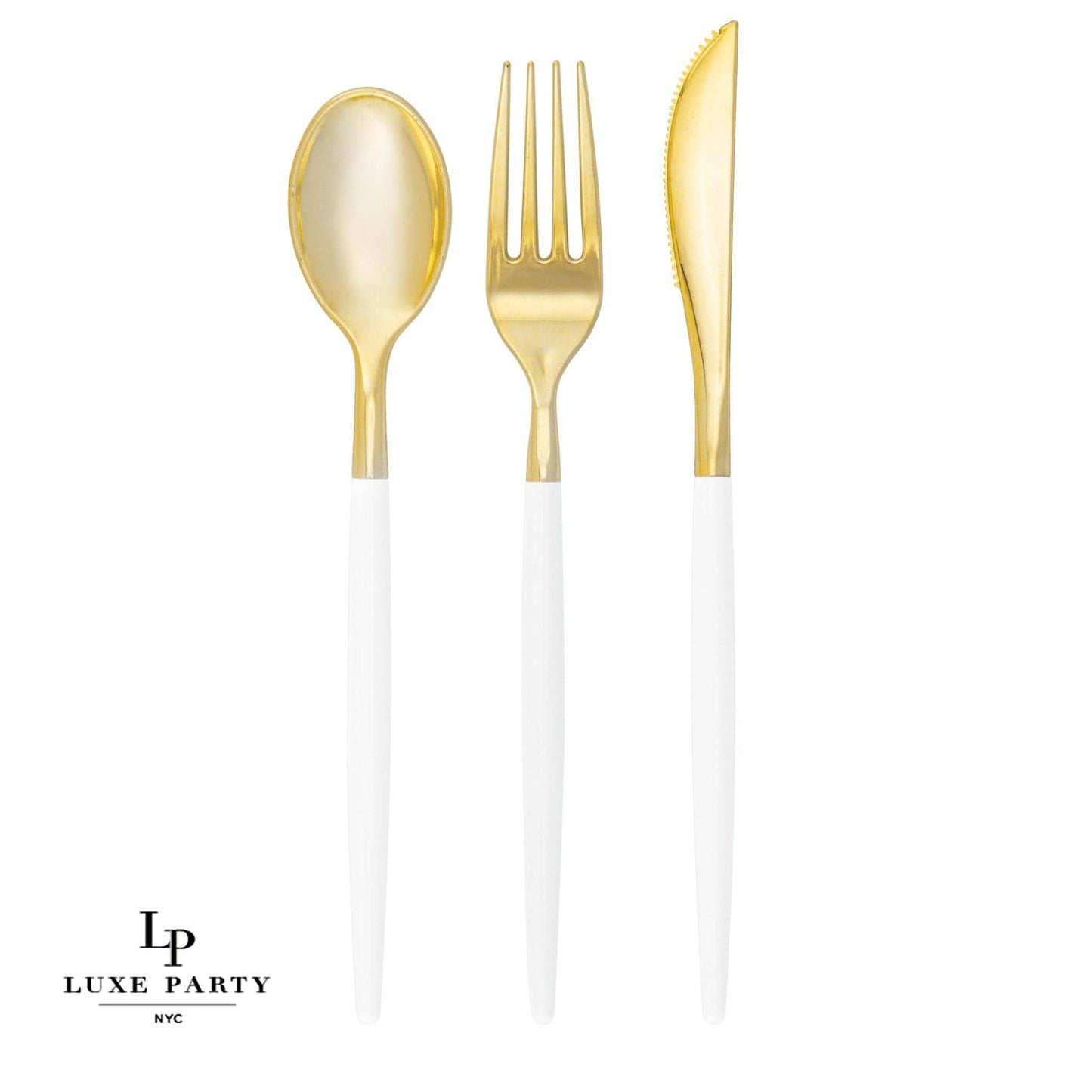 Luxe Party - White • Gold Plastic Cutlery Set | 32 Pieces