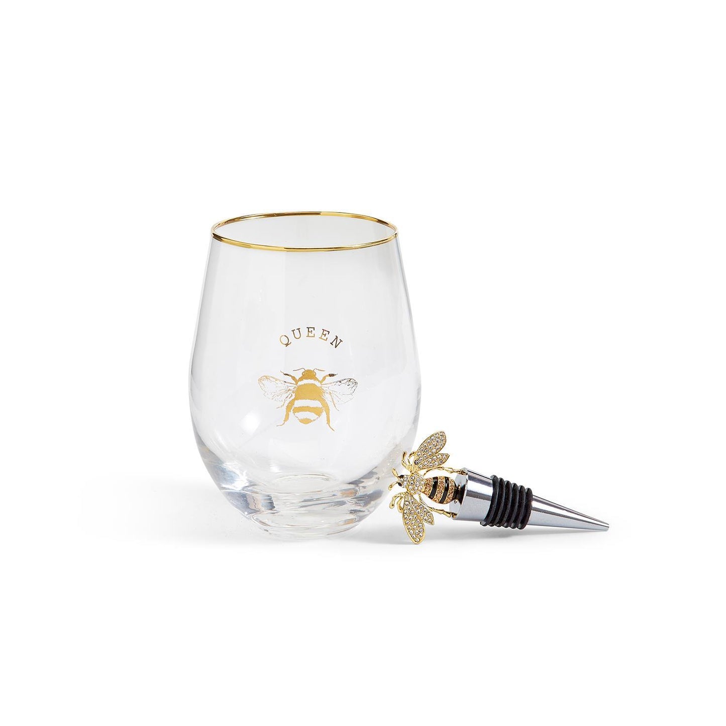 Bee Stemless Wine Glass & Wine Stopper Set