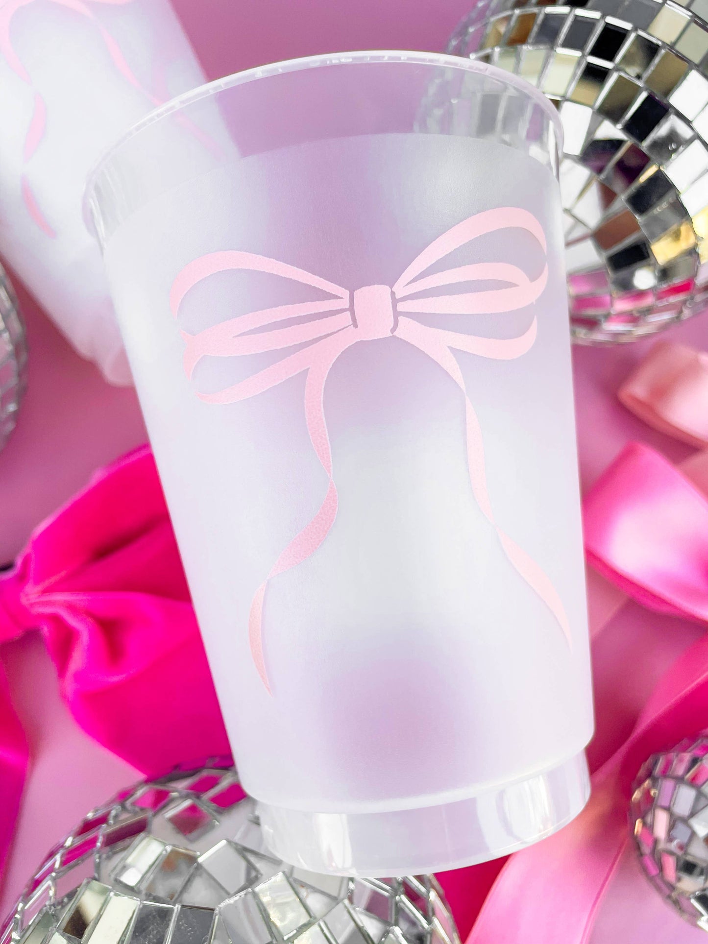 Pink Bow Frosted Cups