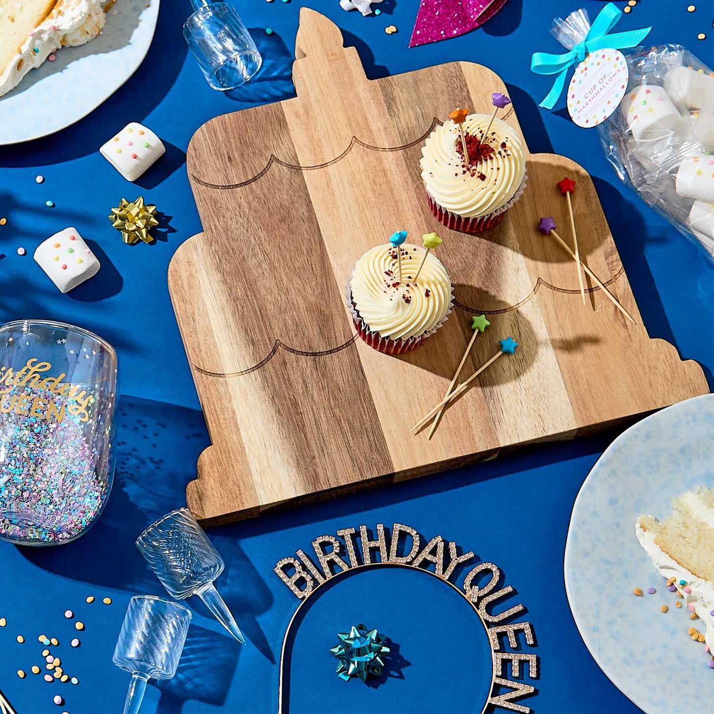 Birthday Cake Serving Board with 20 Star Picks