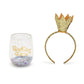 Birthday Queen Stemless Wine Glass and Glitter Crown Headband