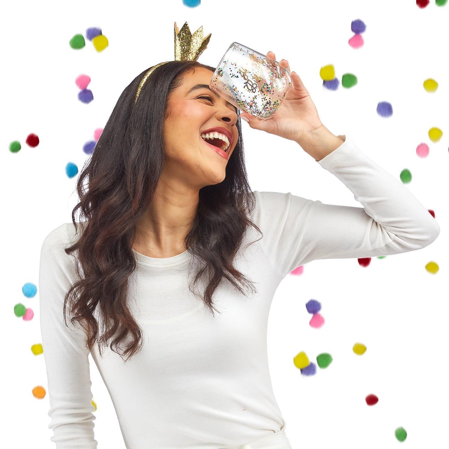 Birthday Queen Stemless Wine Glass and Glitter Crown Headband