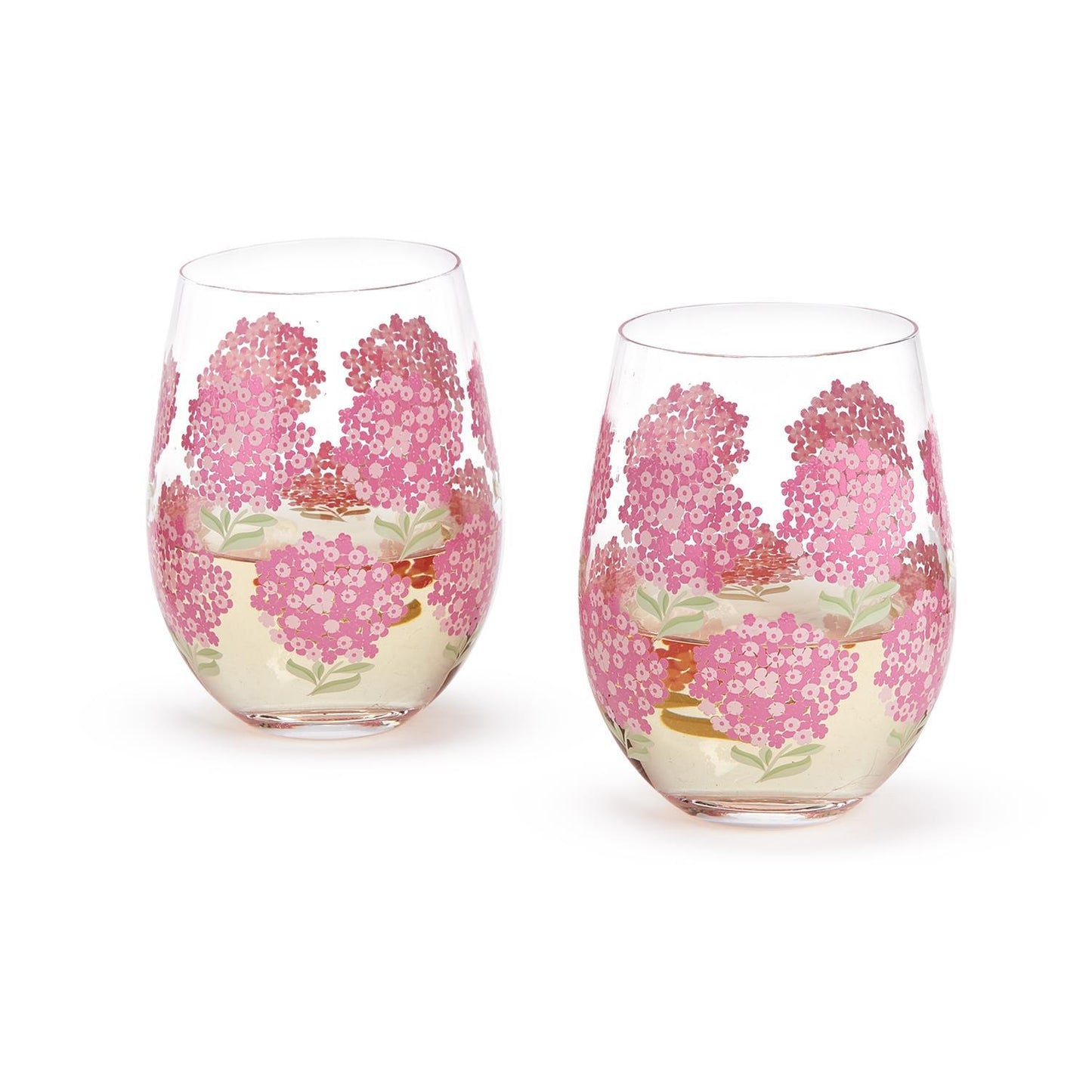 Pink Hydrangea Stemless Wine Glass