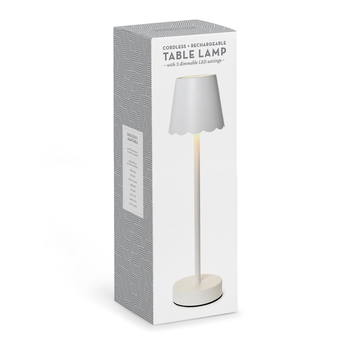 White Scalloped Edge LED Cordless Table Lamp