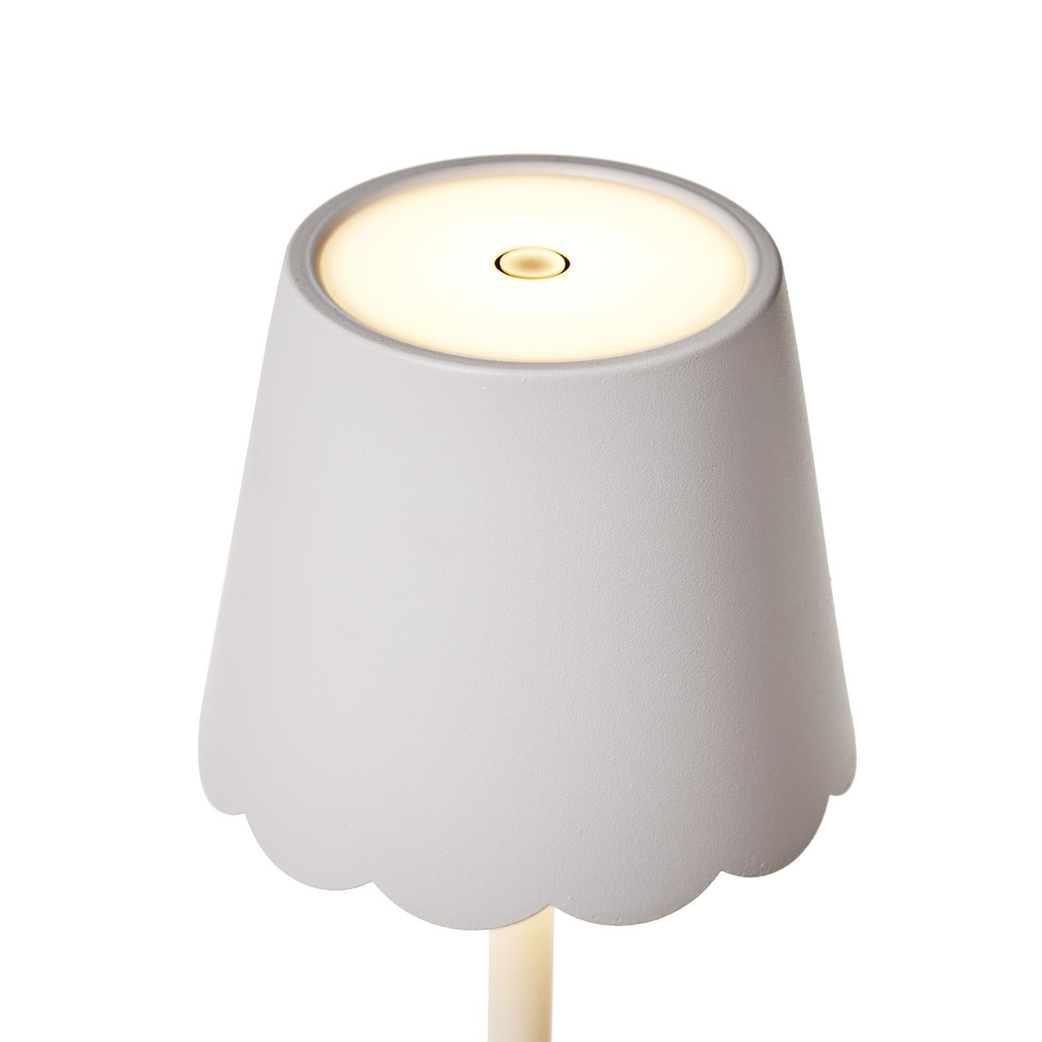 White LED Cordless Table Lamp with Scalloped Edge Shade - Thumbnail 5